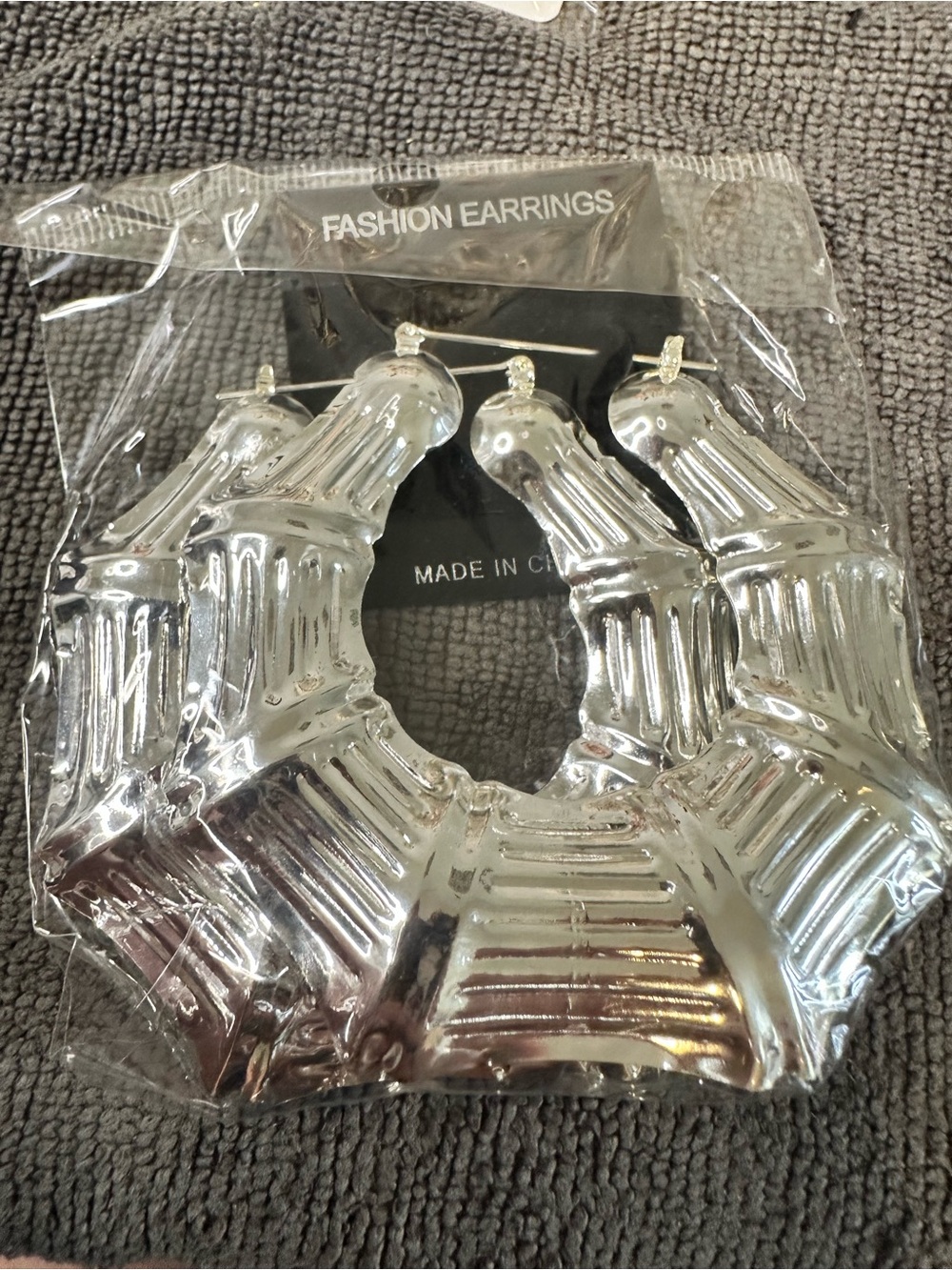 Unlisted Silver Bamboo-Style Large Hoop Earrings